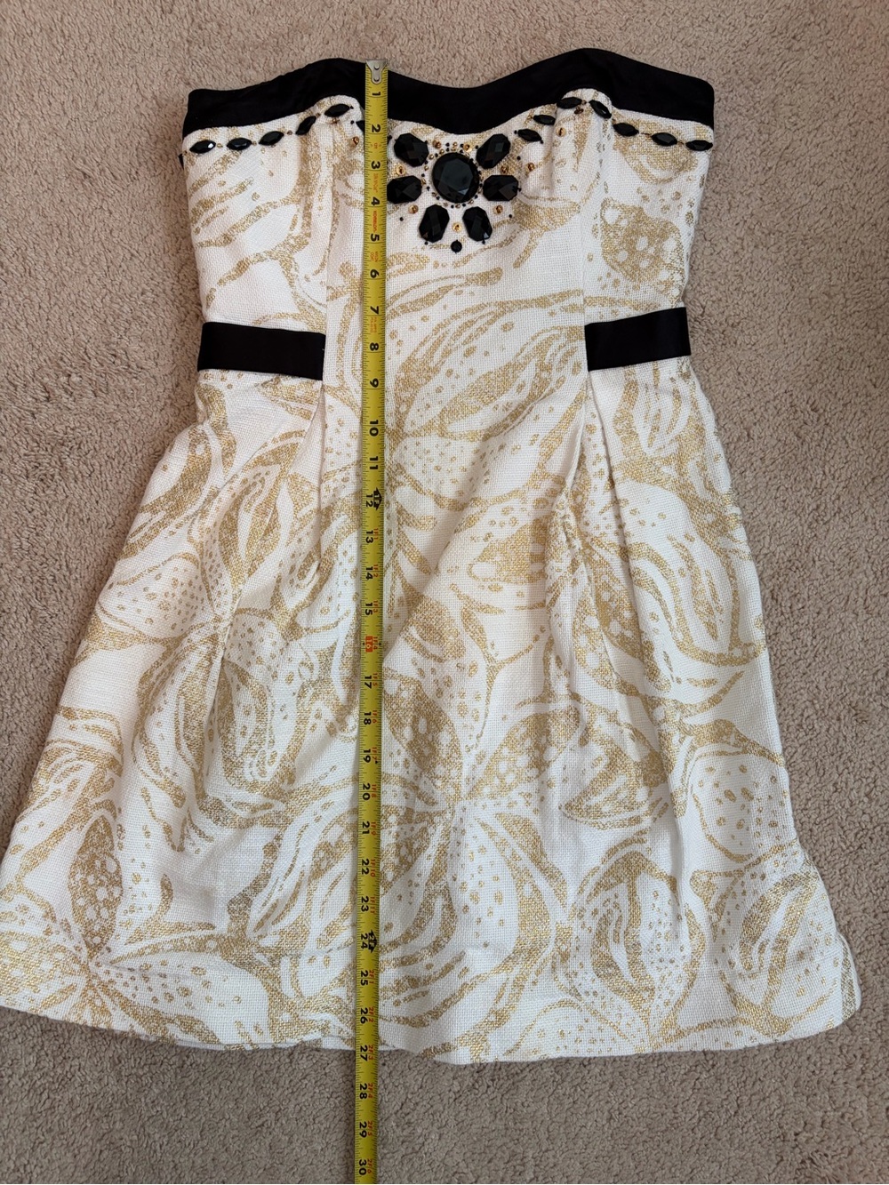 Lilly Pulitzer Christine Sneak A Peak Beaded Strapless Dress Sz 2 Gold Black Min - Picture 12 of 13